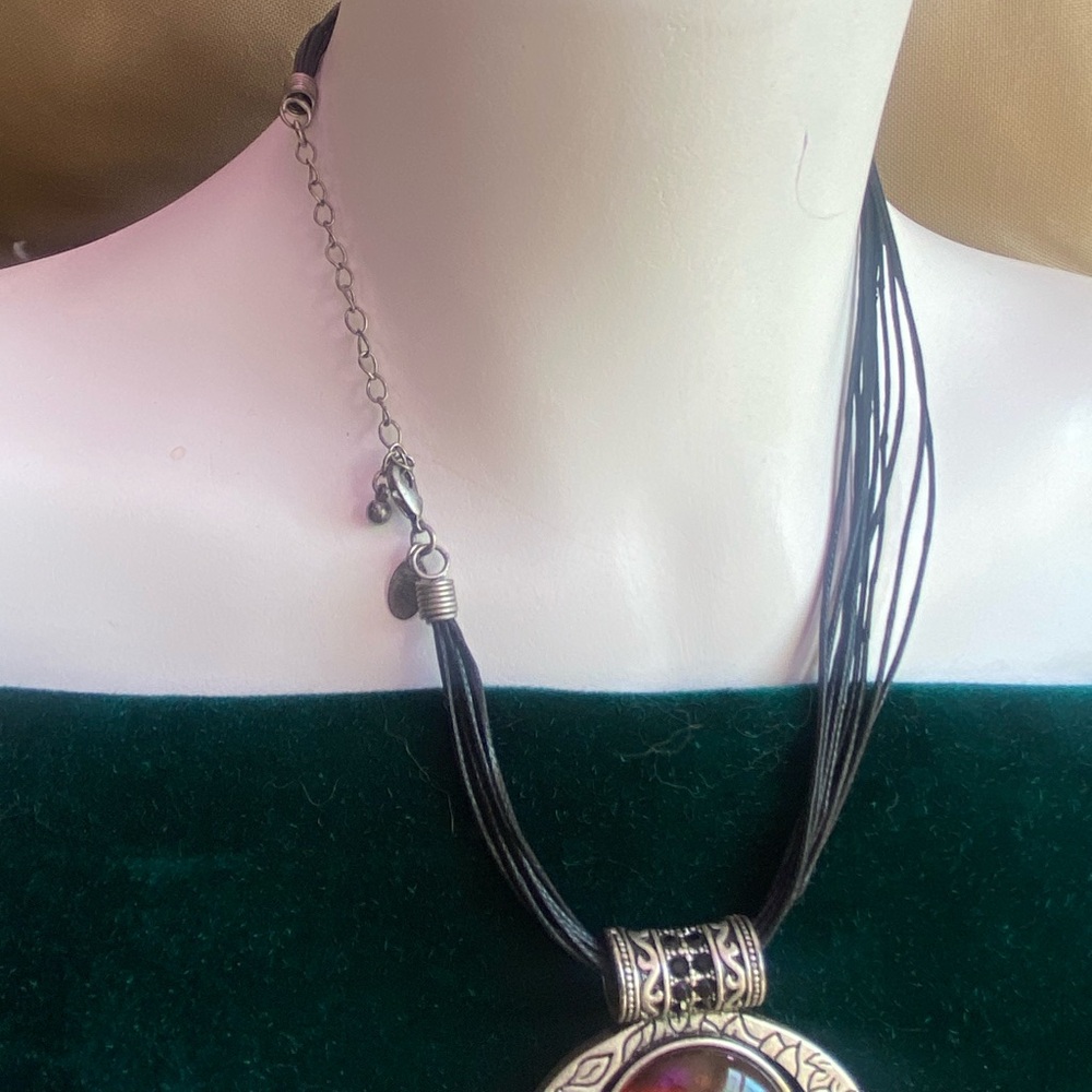 Lia Sophia Multi-Strand Black Cord Necklace with Amber Glass Pendant - Picture 4 of 9